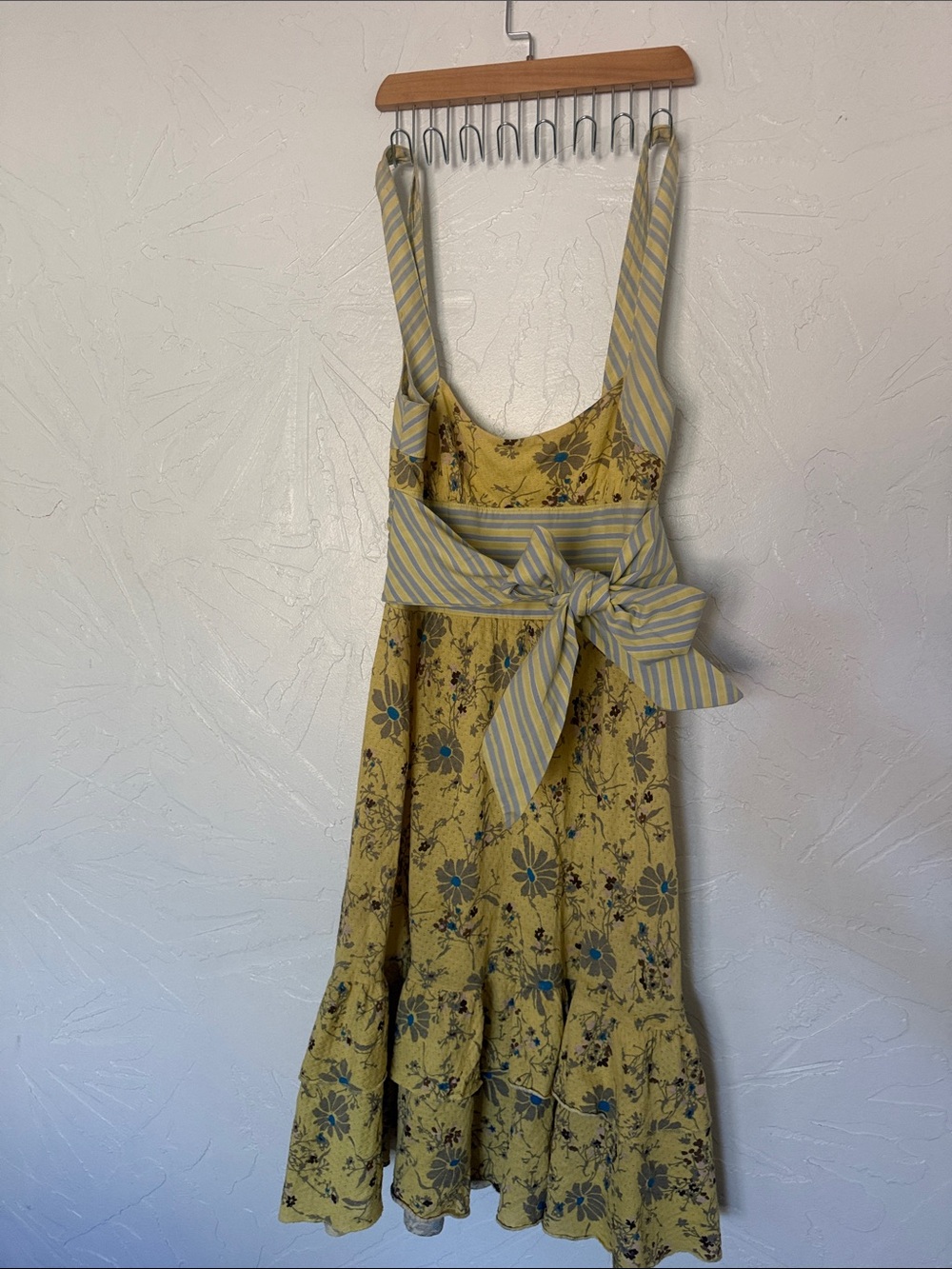 Free People Yellow Floral Midi Dress with Striped Tie 6